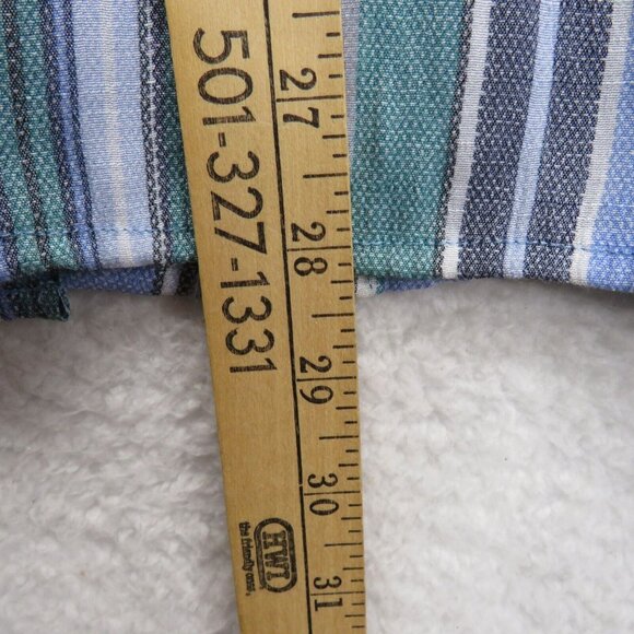 Catherines Shirt Womens Size 3X Stripe Blouse Blue Green Roll Tab Sleeves - Picture 8 of 8